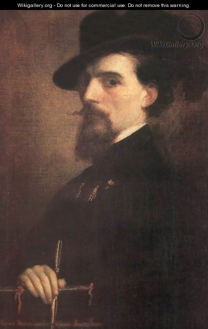 Self-portrait with Kossuth-hat 1850 - Mihaly Kovacs