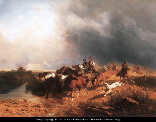 Italian Landscape with Galoping Horses 1871 - Andras Marko