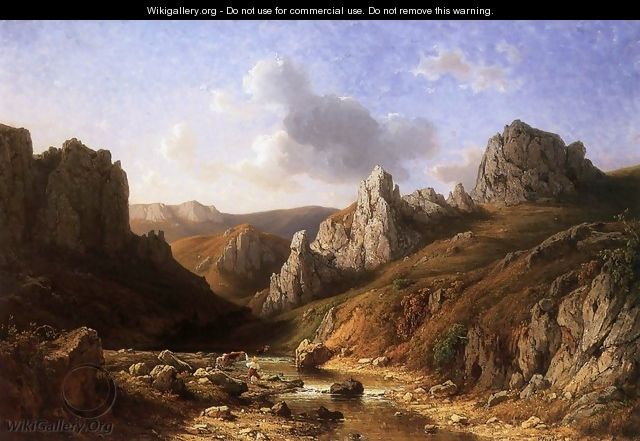 Romantic Waterside Landscape with Figures 1886 - Antal Ligeti