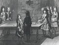 Louis XIV 1638-1715 playing billiards with Philippe I (1640-1701) Duke of Orleans, the Count of Toulouse, the Duke of Vendome, Monsieur dArmagnac and Monsieur de Chamillard, 1694 - Antoine Trouvain