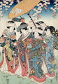 Young Woman with Five Attendants, 1850 - Toyokuni