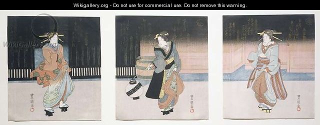 Geisha at Night Triptych, 1818-30 - (Utagawa Toyoshige) Toyokuni II