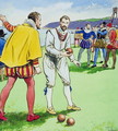 Sir Francis Drake 1540-3-96 playing bowls, from Peeps into the Past, published c.1900 - Trelleek