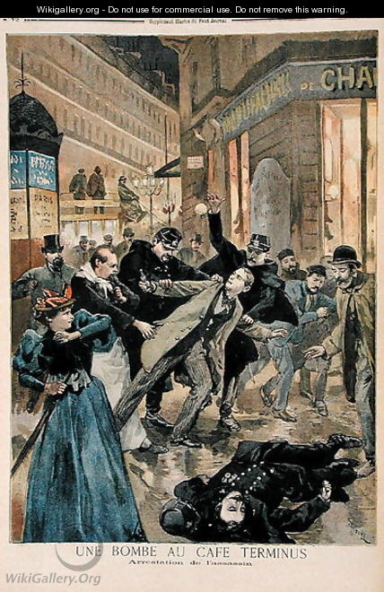 A Bomb at the Cafe Terminus, the Arrest of the Assassin, illustration from Le Petit Journal, 26th February 1894 - Oswaldo Tofani