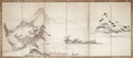 Travellers on a lakeside bridge, c.1700 - Toetsu