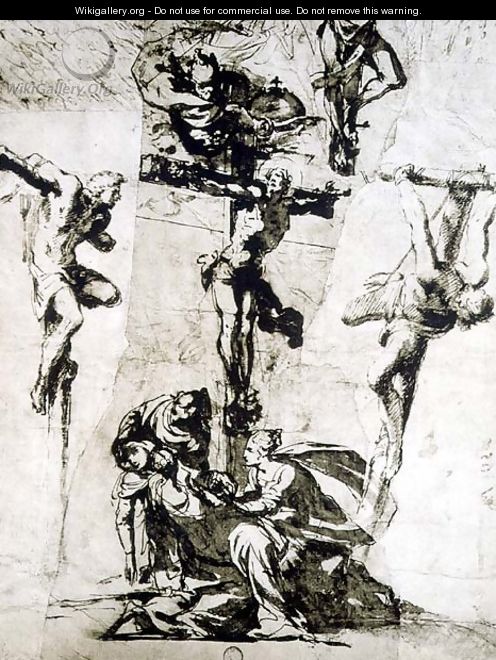 Study of the Crucifixion and the Swooning Virgin - Domenico Tintoretto (Robusti)
