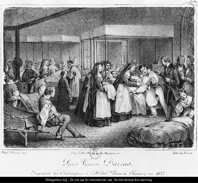 Sister Victoire Darras tending the cholera victims at the Hotel-Dieu of Chauny, 1832 - (after) Thomas, Napoleon