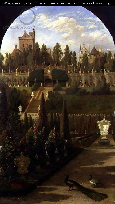 Drummond Castle, Perthshire, seen from the Gardens, 1847 - Jacob Thompson
