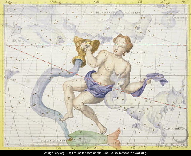 Constellation of Aquarius, plate 9 from Atlas Coelestis, by John Flamsteed 1646-1710, published in 1729 - Sir James Thornhill