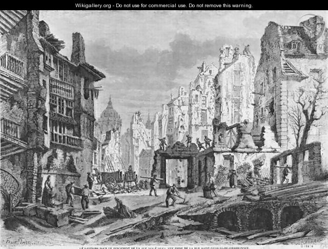 Paris, demolitions for the building of Rue des Ecoles, view taken from rue Saint-Nicolas du Chardonnet, engraved by Charles Maurand 19th century - Felix Thorigny