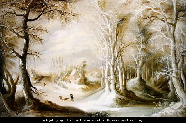 Winter landscape with a peasant walking through snow - Winter Landscapes The Master of the