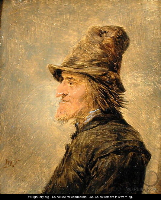 Portrait of man with a beard, in profile, wearing a straw hat - David The Younger Teniers