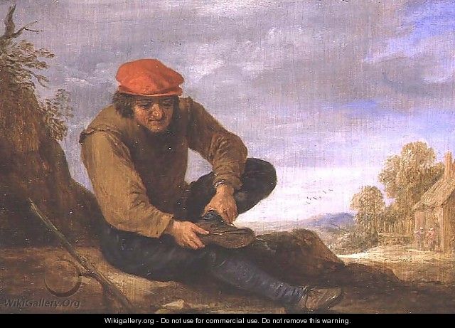 Seated man removing his shoe - David The Younger Teniers