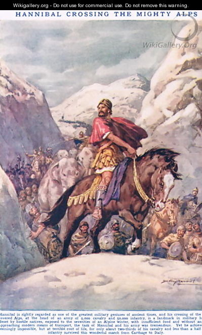 Hannibal Crossing the Mighty Alps, illustration from Newnes Pictorial Book of Knowledge - Dudley C. Tennant