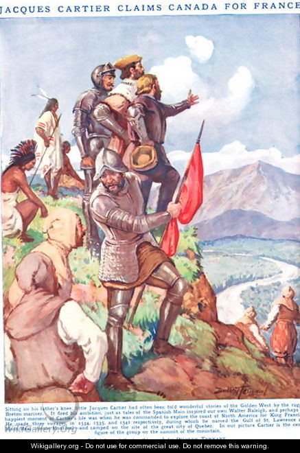 Jacques Cartier claims Canada for France, illustration from Newnes Pictorial Book of Knowledge - Dudley C. Tennant
