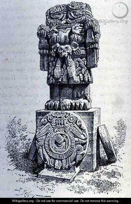 Statue of the Goddess Coatlicue, from The Ancient Cities of the New World, by Claude-Joseph-Desire Charnay, pub. in 1887 - (after) Sellier, P.