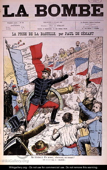 Cover of La Bombe depicting General Boulanger 1837-91 taking the Bastille, caricature on the French Elections of 1889, 14th July 1889 - Paul de Semant