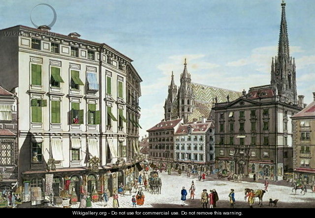 Stock-im-Eisen-Platz, with St. Stephans Cathedral in the background, engraved by the artist, 1779 - (after) Schutz, Karl von