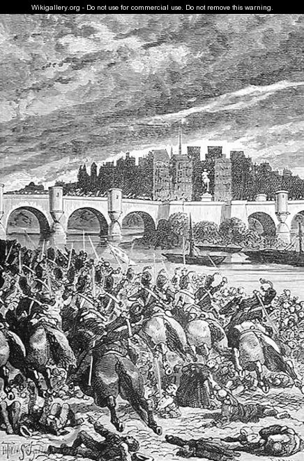The Massacre at the Pont Neuf, engraved by Stephane Pannemaker 1847-1930, from The History of France, by Emile de Bonnechose, published by Ward, Lock and Co, London - (after) Schuler, Jules Theophile