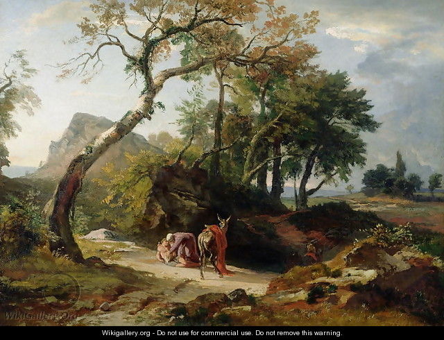 The Rescue of the Injured Man by the Merciful Samaritan Evening c.1856 - Johann Wilhelm Schirmer