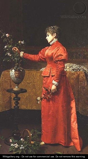 Woman arranging a vase of flowers - Alfonso Savini