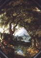 A Wooded Landscape with Hunters by a Stream - Jacob I Savery