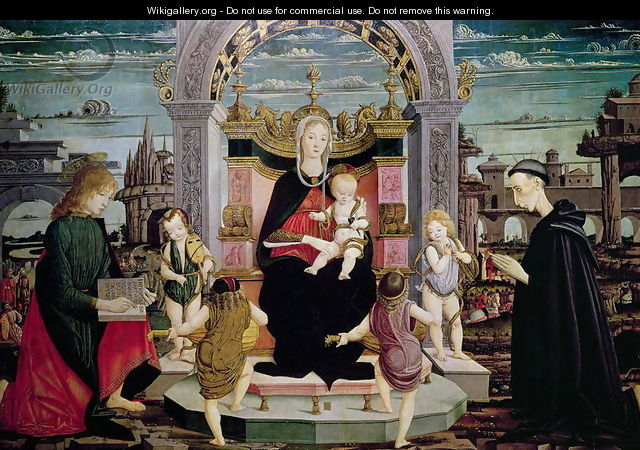 Virgin and Child Enthroned with St. John the Evangelist and the Blessed Giacomo Bertoni - Leonardo I Scaletti
