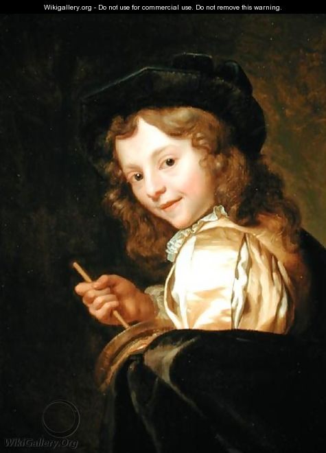 Portrait of a Boy Playing Rommelpot - Godfried Schalcken