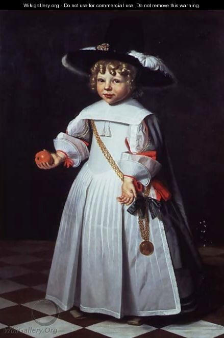 Portrait of a young child holding an orange - Dirck Dircksz. Santvoort