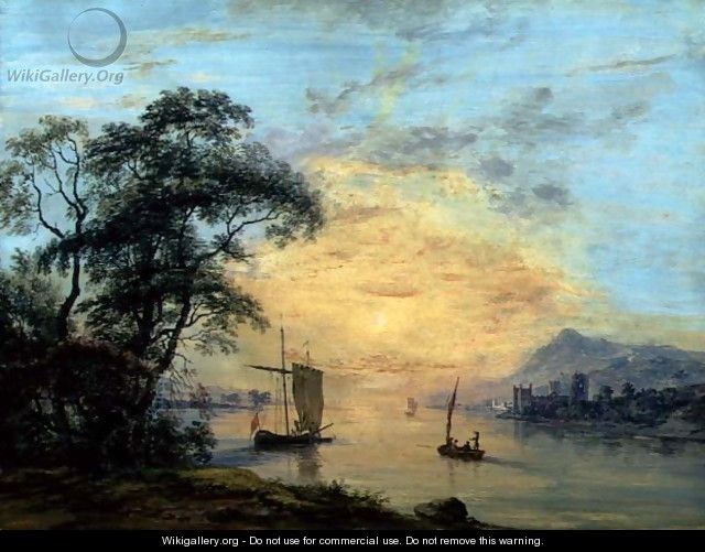 A Welsh Sunset River Landscape, c.1775-1800 - Paul Sandby