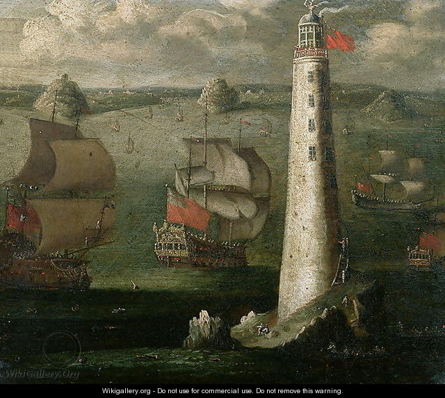 Men-o-War and other Vessels before the Eddystone Lighthouse - Isaac Sailmaker