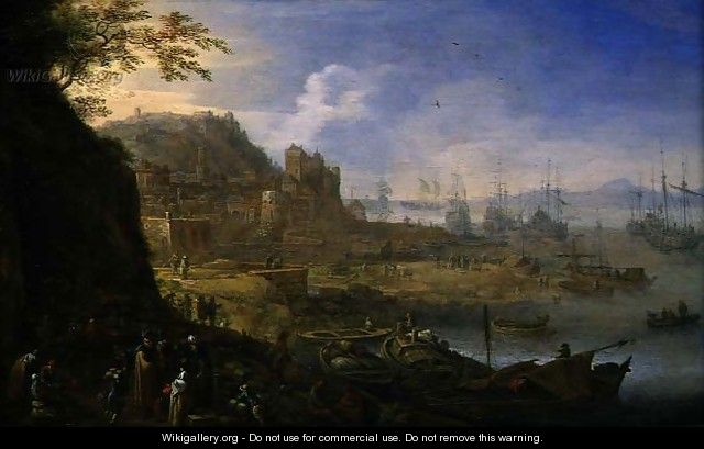 Rhenish Landscape with Merchants and Sailors on a Landing Stage, c.1665 - Herman Saftleven