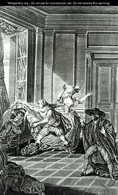 Scene from Act I of The Marriage of Figaro by Pierre-Augustin Caron de Beaumarchais 1732-99 engraved by Claude Nicolas Malapeau 1755-1803 1785 - Jacques-Philip-Joseph de Saint-Quentin