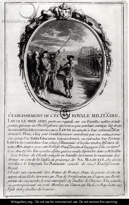 Louis XV 1710-74 Visiting the Ecole Militaire in Paris, 12nd August 1760, engraved by Antoine Duclos 1742-97 - Gabriel De Saint Aubin