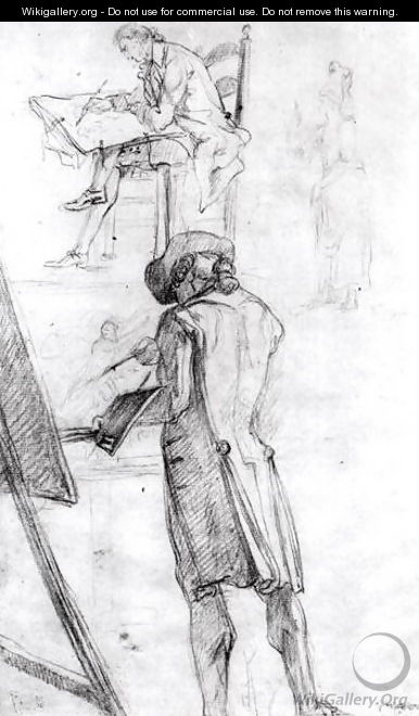 Artist at his Easel and the Artist Drawing - Gabriel De Saint Aubin
