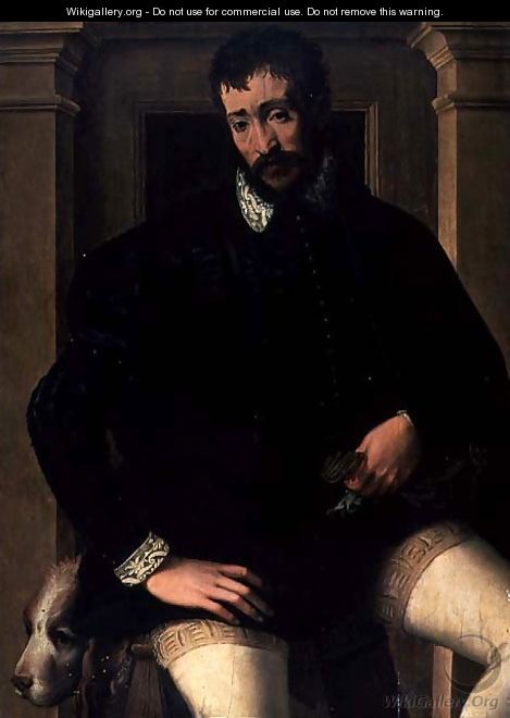 Portrait of a Gentleman Wearing a Black Embroidered Doublet and Cloak - Francesco de