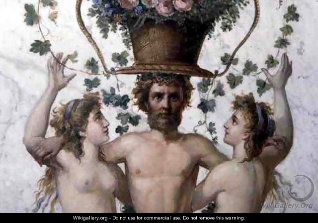 Male figure supporting a basket of flowers with nymphs, detail of pilaster decoration, c.1870s, repainted by art students in 1945 - Bayinov and Saltinov