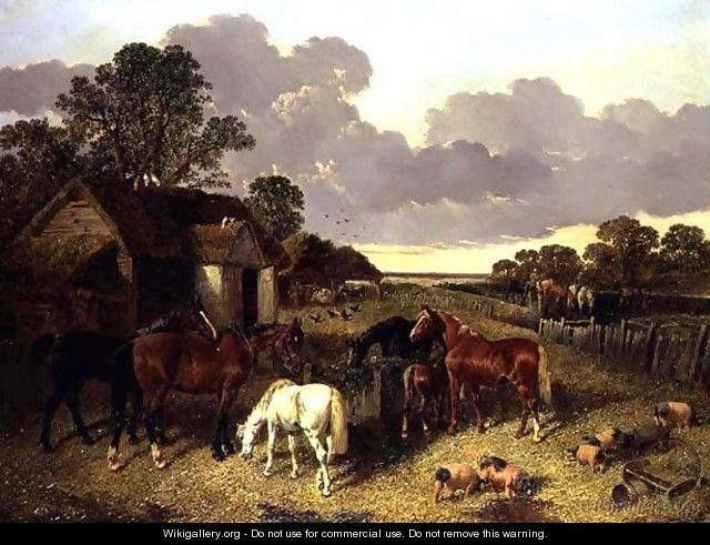 Horses, Pigs, Poultry, Duck and Cattle in a Farmyard - John Frederick Herring Snr