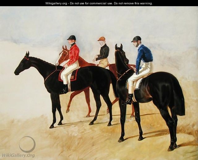 Study of Three Steeplechase Cracks: Allen McDonough on Brunette, Tom Oliver on Discount and Jem Mason on Lottery, or Three Racehorses with Jockeys Up - John Frederick Herring Snr