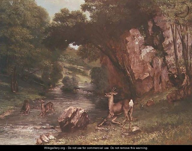 Deer by a River (Chevreuils a la Riviere) - Gustave Courbet