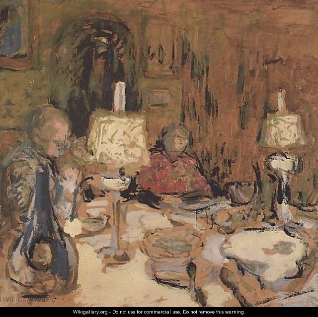 The Dinner with Two Lamps, rue de Calais, 1913 - Edouard (Jean-Edouard) Vuillard