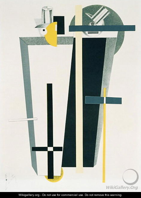 Abstract composition in grey, yellow and black - Eliezer (El) Markowich Lissitzky