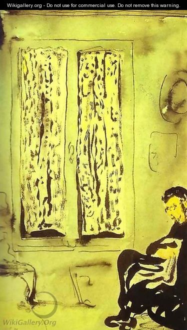 Figure in front of a Window with Drawn Curtains (Figure aupres d