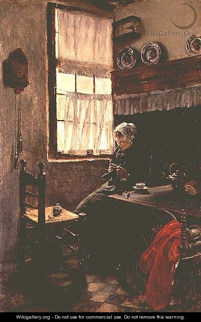 A young woman knitting in an interior - Max Liebermann