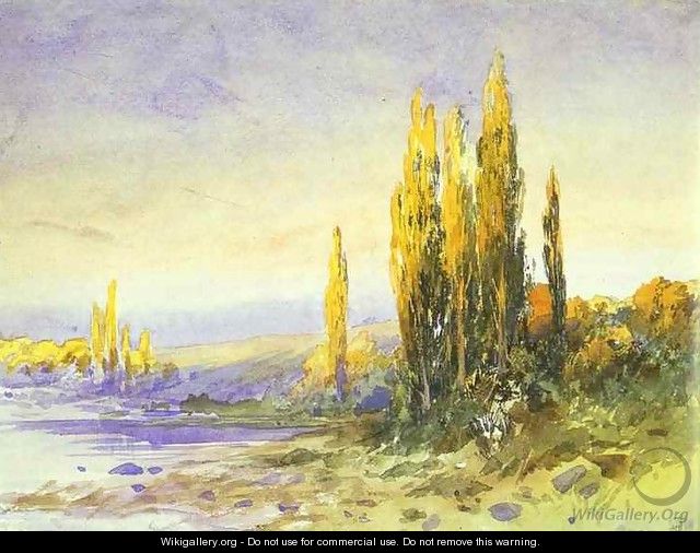 Lombardy Poplars on the Bank of a Lake, Evening - Feodor Alexandrovich Vasilyev