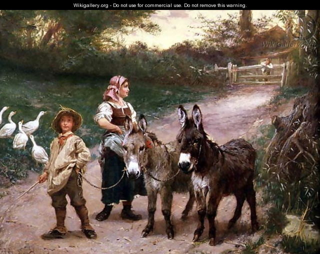 Peasant Children with Donkeys - Edgar Bundy
