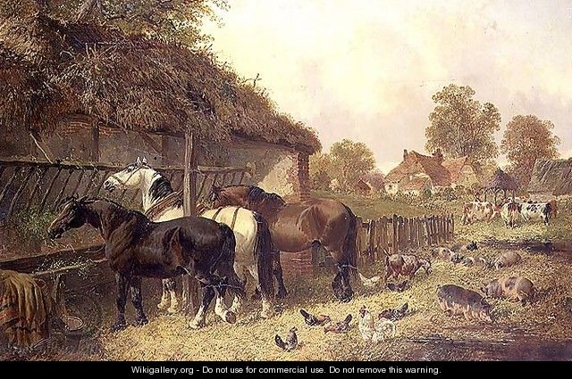 Three Horses at a Manger - John Frederick Herring, Jnr.