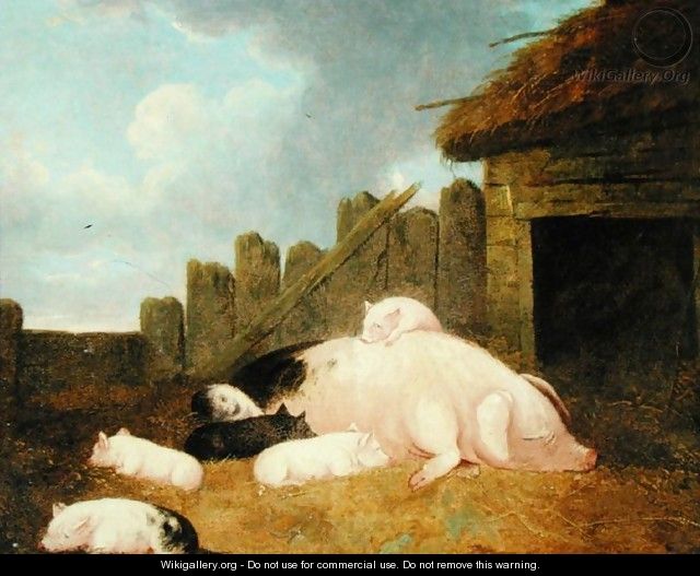 Sow with Piglets in the Sty - John Frederick Herring, Jnr.