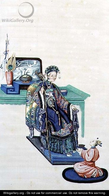 Old Woman Seated with a Kneeling Servant - Anonymous Artist