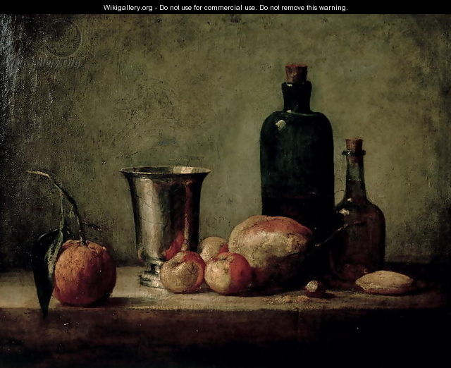 Still-life with Silver Beaker, Fruit and Bottles on a Table - Jean-Baptiste-Simeon Chardin